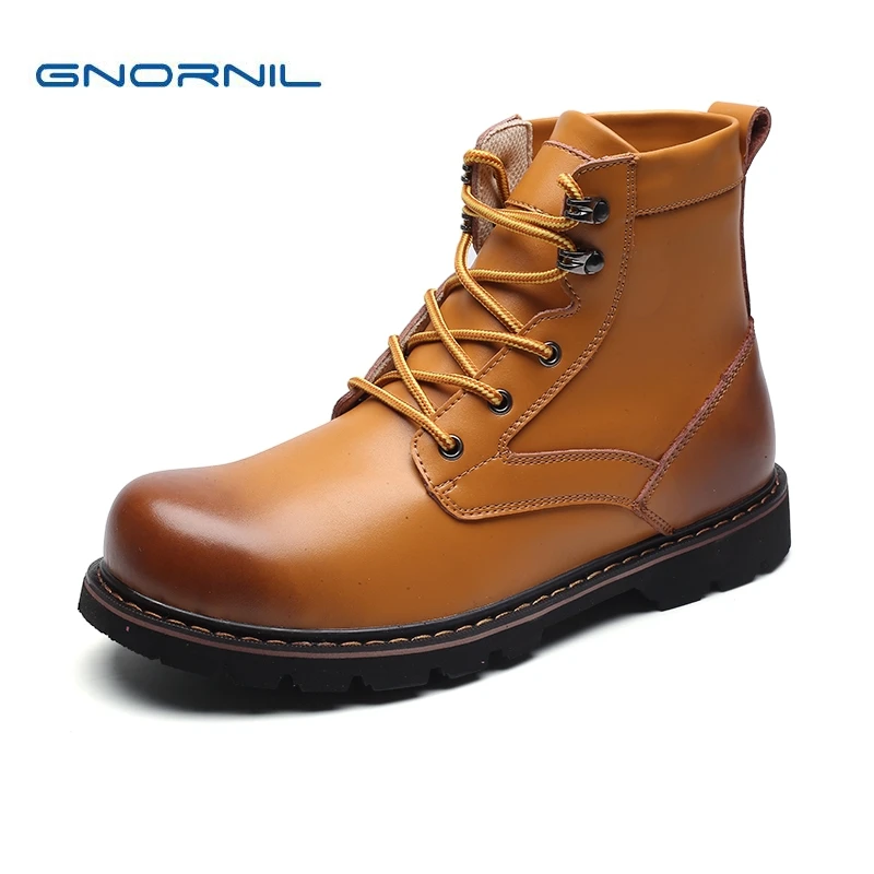 GNORNIL 2022 High Quality Men Shoes Genuine Leather Men Boots with Fur Winter Boots Warm Male Casual Martin Boots size 35-44