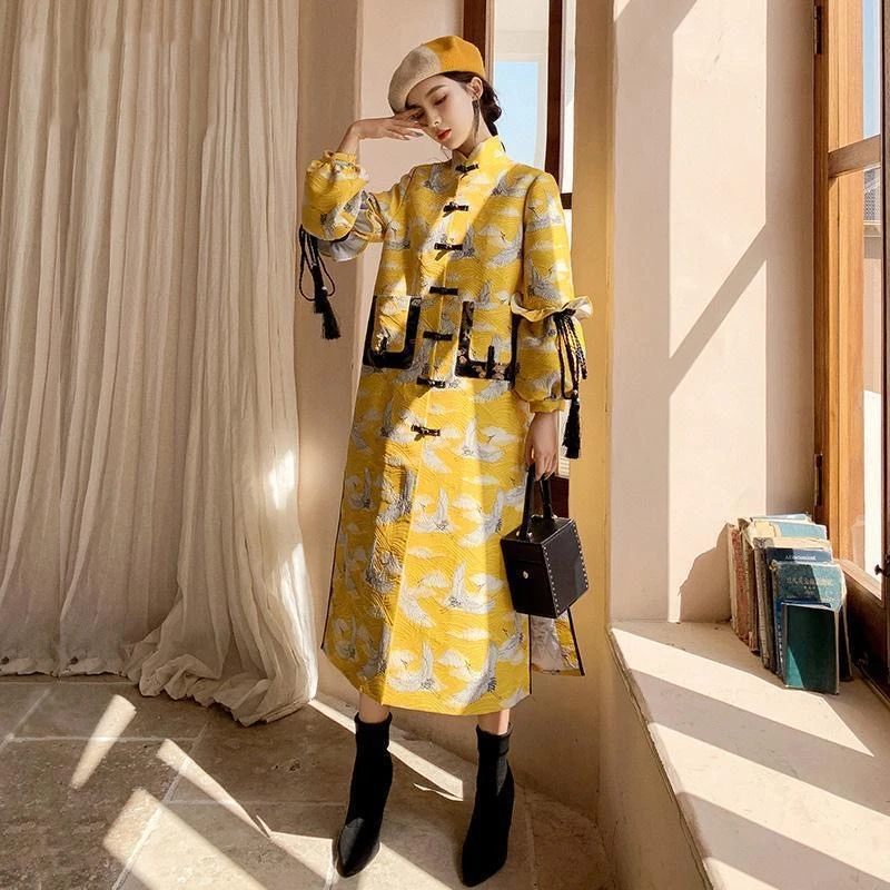 

Ethnic Style Linen Long Trench Coat For Women Loose Large Plus Size Casacos Feminino Manteau Femme Moda Mujer Vintage Clothes