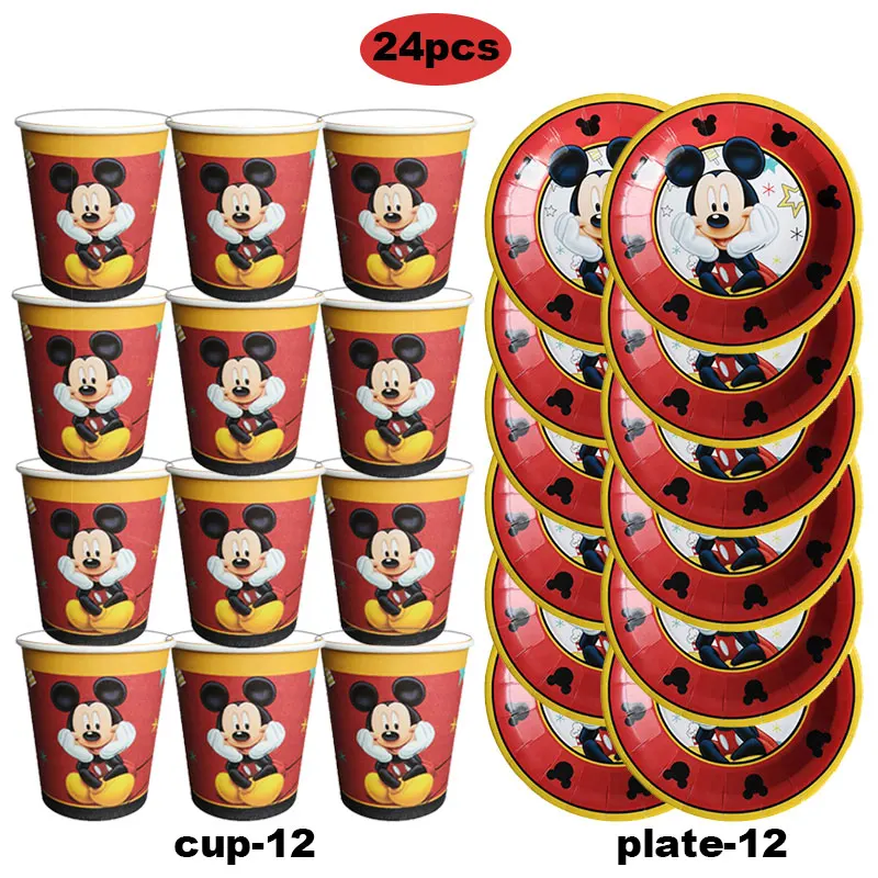 

Disney Mickey Mouse Party Decoration Baby Shower Birthday Party Supplies Set Disposable Cup Plate For Kids 12 People Tableware