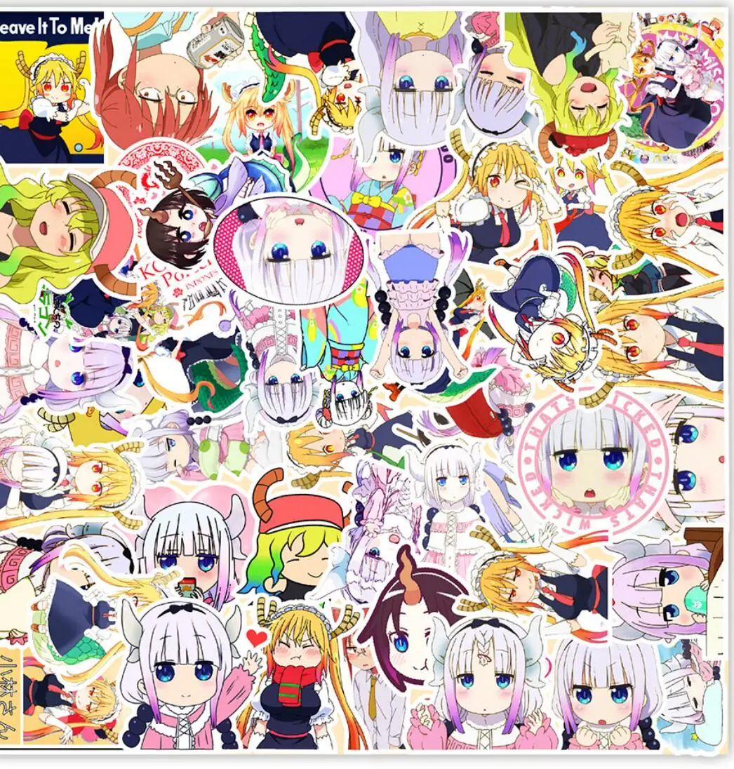 50 unids/lote Anime japon&eacute;s la se&ntilde;orita Kobayashi es Drag&oacute;n criada linda chica pegatinas para bicicletas de tel&eacute;fono etiqueta engomada etiqueta-2