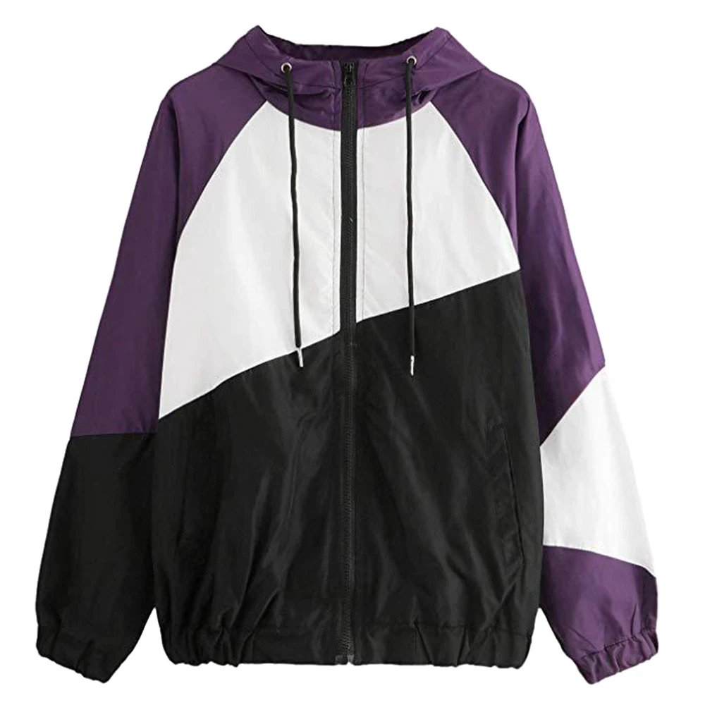 Женская тонкая ветровка с капюшоном и длинным рукавом в стиле пэчворк