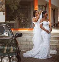 vintage african mermaid wedding dresses 2021 vestido de noiva off the shoulder lace wedding gowns black girl women bride dress