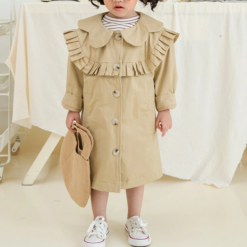 Модный Тренч для девочек VearDoller осенне-зимние плиссированные кружевные детские