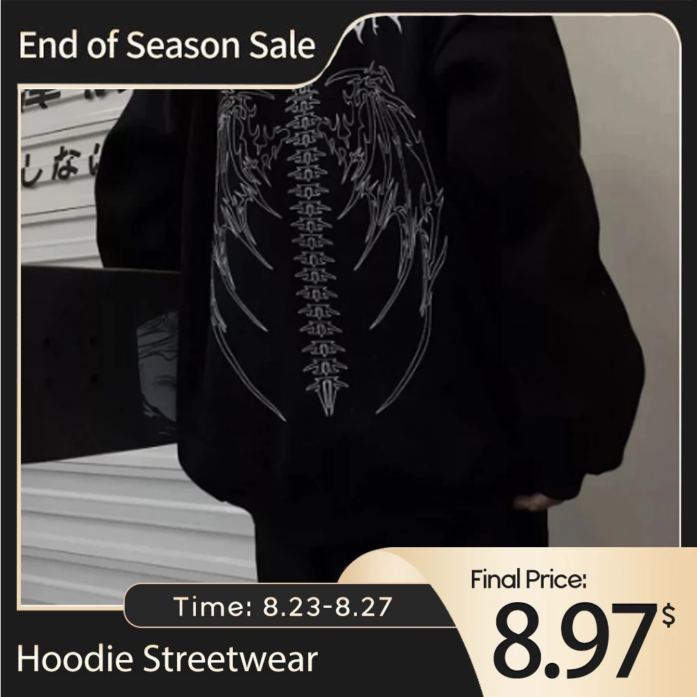 Streetwear Harajuku Hoodie Y2K Tops Girls Retro Gothic Oversized Hood Punk Anime Print Clothes Hip-Hop High Street Sweatshirts нож buck hood punk микарта