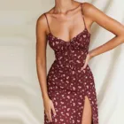 Пляжное платье платья для женщин; Женская обувь без шнуровки с летнее платье в винтажном стиле с низким вырезом на спине женские модельные туфли обувь сна Сексуальная ремень разрез платье миди с цветочным принтом L4