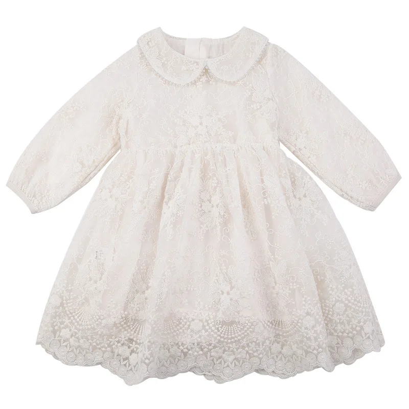 Детское кружевное платье в стиле Бохо с круглым воротником и длинным рукавом |