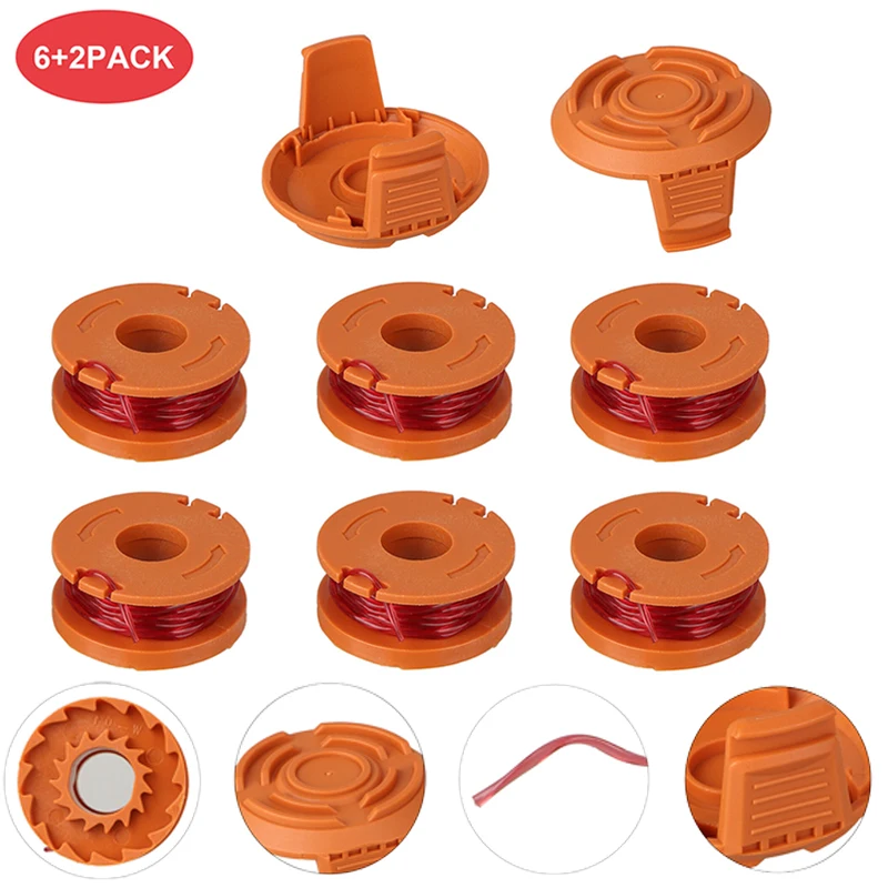 

8 шт. сменный нейлоновый триммер для лески + 2 колпачка для катушки косилки, катушка для щетки, катушка для резака, леска, садовый инструмент, д...