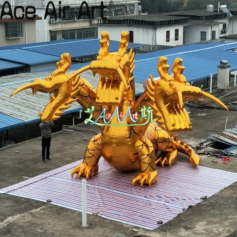 

Красивый и яркий надувной Золотой трехголовый дракон для выставки или украшения вечерние и гигантском событии