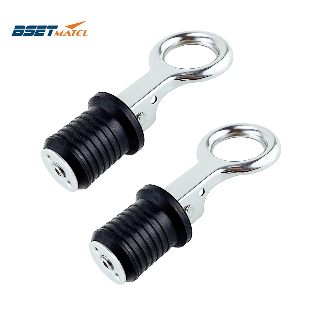 

2X StainlessSteel 304 Handle Rubber Drain Plug Snap Tight Flip Style Hull Livewell bilge transom seawall marine boat accessories