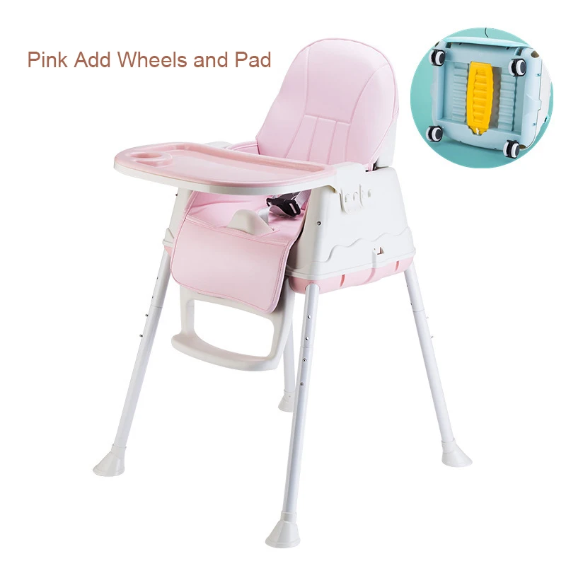 Pink Add Wheels Pad Детское кресло для кормления - Цвет: Pink Add Wheels Pad