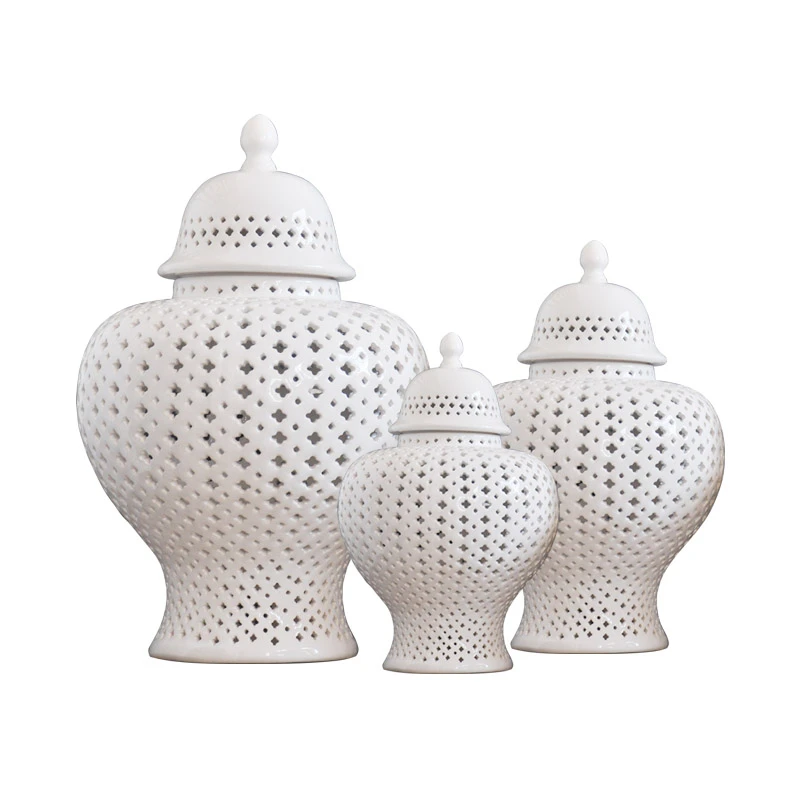 

Белая керамическая банка имбиря, ваза, орнамент, модное украшение для дома, крафтовое украшение, полый подарок для дома