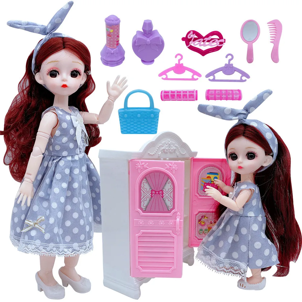 

2PCS parent-child interaction 12-inch 22 movable joint doll 31 cm 1/6 makeup dress cute 6-inch wardrobe girl toy fashion dress..