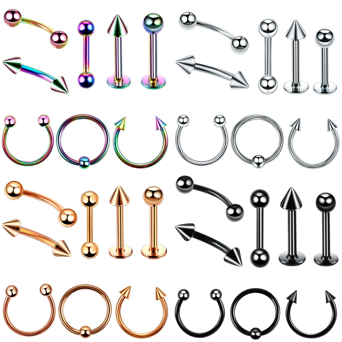 8 шт./компл. Нержавеющая сталь для ушной раковины носа кольцо губ шпильки