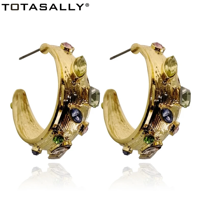 

TOTASALLY New Arrival Women Luxury Faux Stone Crystal Hoop Earrings Designer Open C Ear Hoop Wholesale Jewelry X'mas Gifts