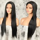 26 дюймов длинные прямые синтетические волосы на сетке спереди парики для женщин натуральный черный цвет синтетические бесклеевые парики на сетке