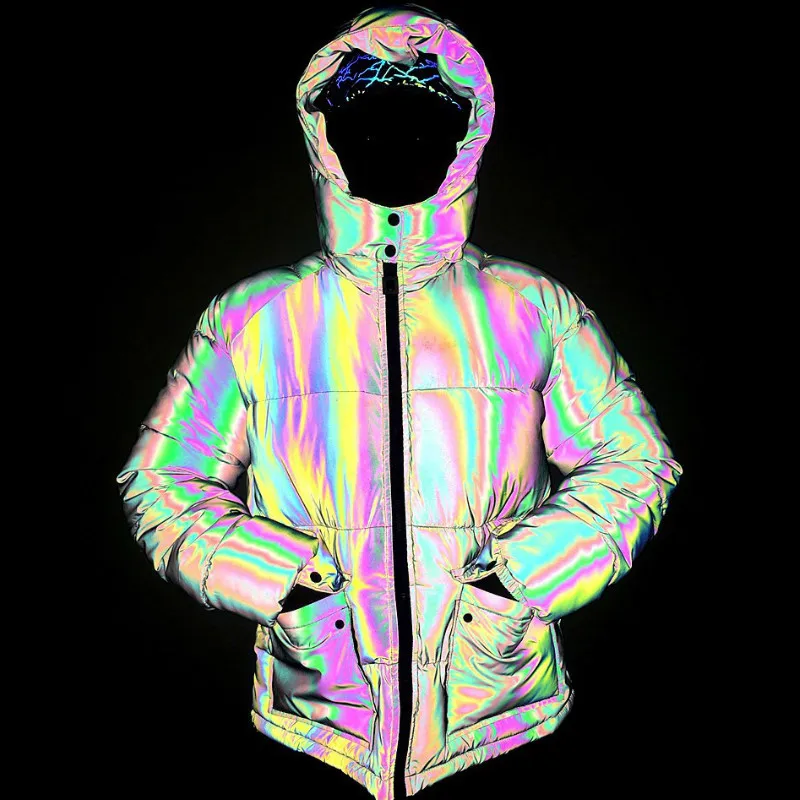New Winter Cold Coat Men's Cotton-padded Jacket Colorful Reflective Cotton Coat European and American Wind Casual Padded Cotton