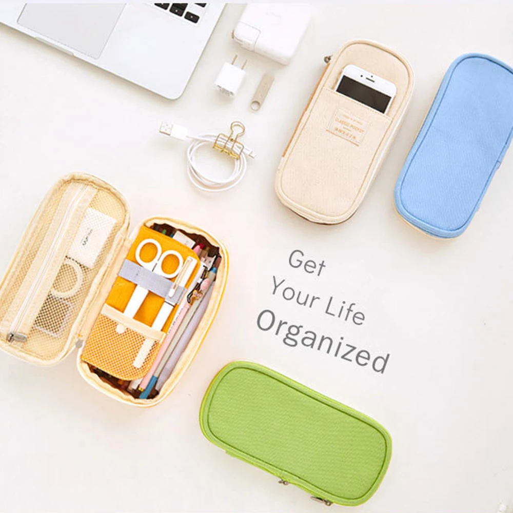 Карандаш Чехол Макарон Цвет Натяжной двойной Слои большой Ёмкость пенал для