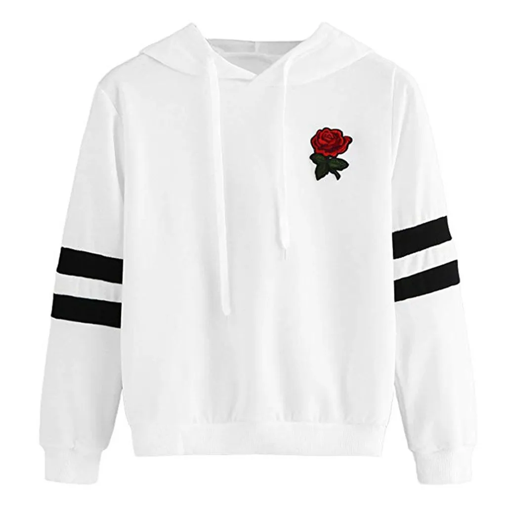 Женская толстовка с капюшоном аппликацией розы в полоску джемпер укороченный