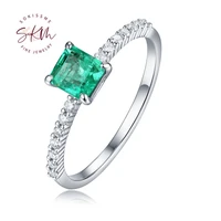 skm emerald engagement ring vintage white gold delicate half eternity diamond wedding bridal promise anniversary