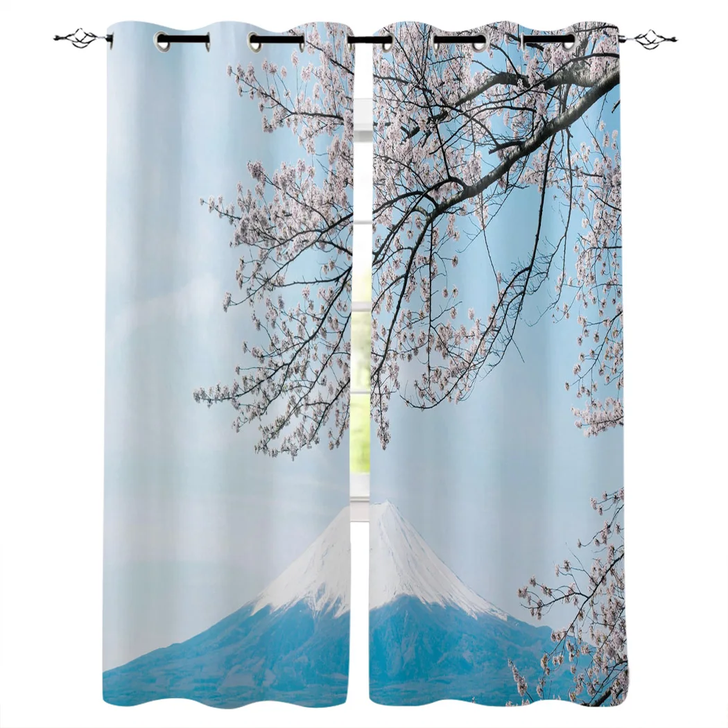 Занавеска для детской с цветущей вишней веткой изображением горы Фудзи | Дом и