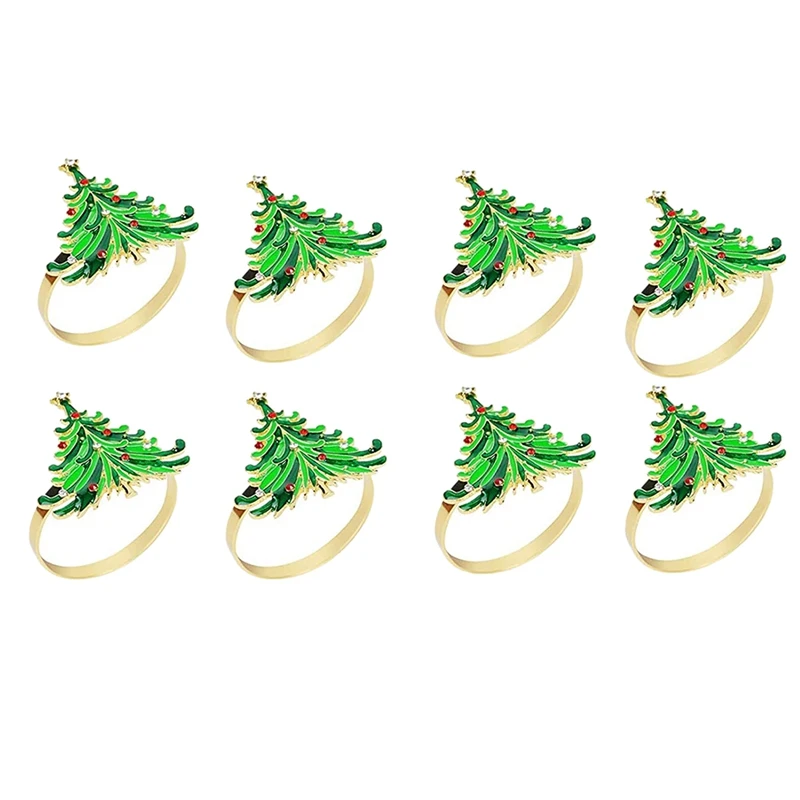 

HOT 8Pcs Green Chirstmas Tree Napkin Rings,For Christmas Dinning Table Setting-Wedding Receptions Holiday Party