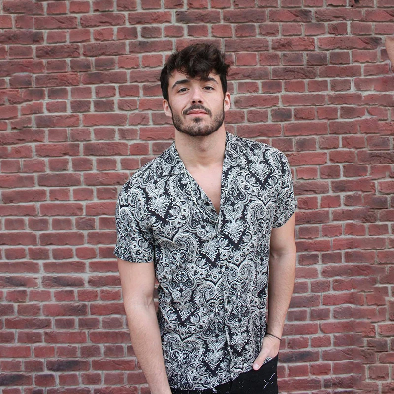 Рубашка мужская с принтом короткий рукав подол свободная Повседневная блуза