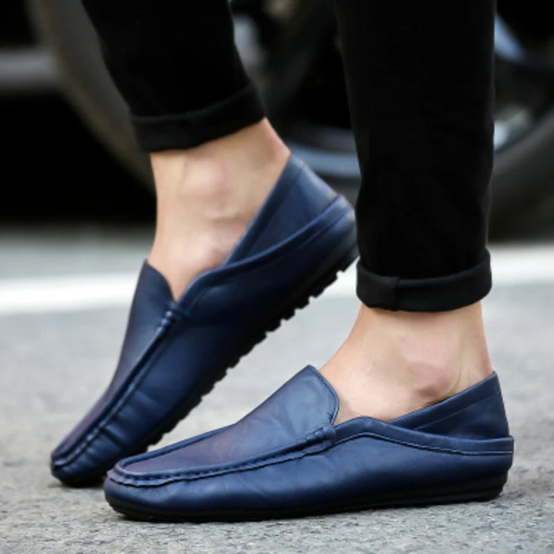 

2021 Spring Autumn New Street Style Leather Casual Shoes for Male Breathable Slip-on Shallow Loafers Anti-Odor for Daily
