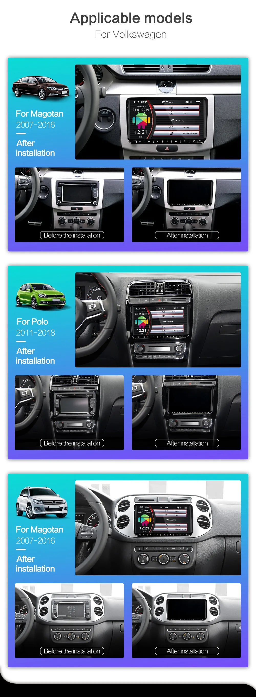 Android 9,0 2Din для VW/Volkswagen/Golf/Polo/Tiguan/Passat/b7/b6/leon/Skoda/Octavia автомобильный Радио gps 2 DIN Автомобильный мультимедийный плеер
