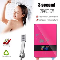 6500w 220v electric hot water heater tankless instant heating set bathroom self checking automatically safety with shower nozzle