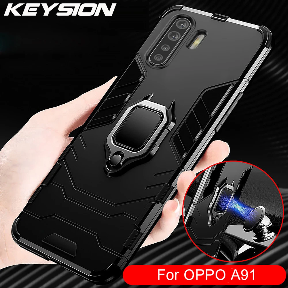 Ударопрочный армированный чехол KEYSION для OPPO A91 A31 F15 A5 A9 2020 с кольцом подставкой Realme