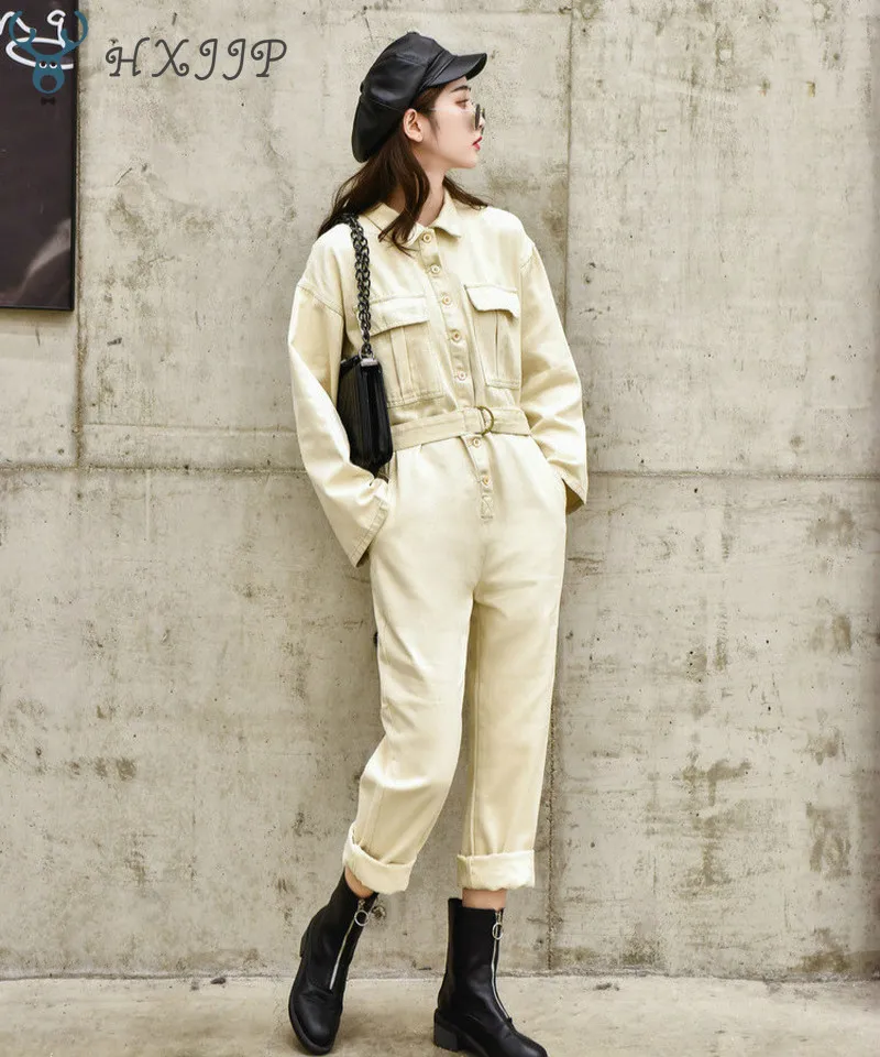 Модная уличная одежда стильные джинсовые комбинезоны для женщин осень 2019 боди с