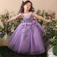 purple tulle flower aline kids princess flower girl dresses birthday pageant communion robe de demoiselle wedding party gown