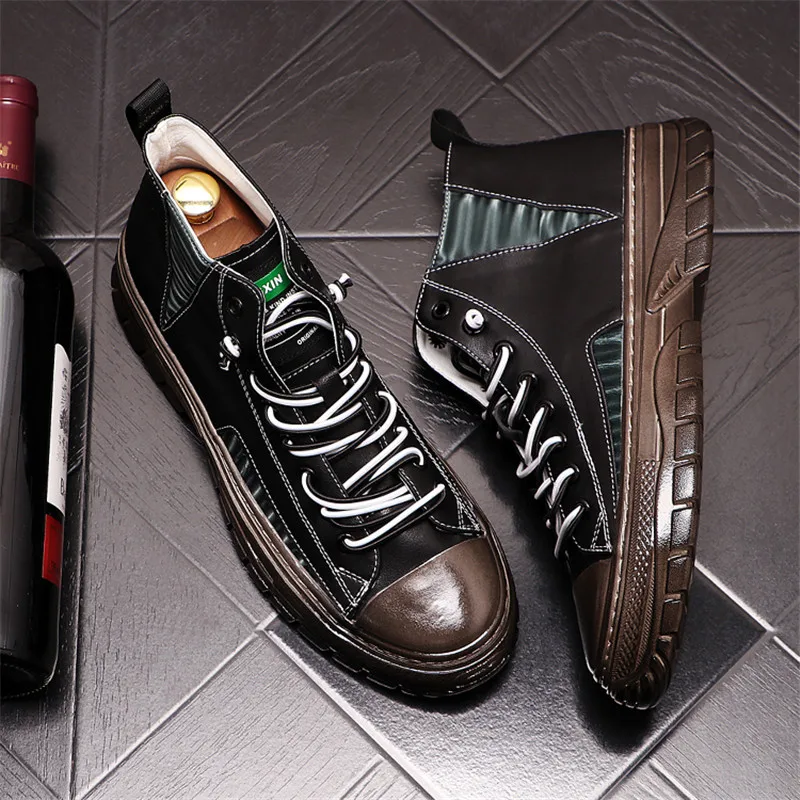 

Fashion Leather High Tops Men's Sneakers Hip Hop Flat Casual Skateboard Shoes Chaussure Homme