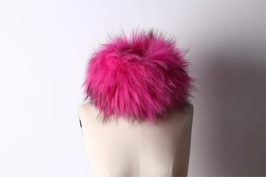 ZDFURS*, Новое поступление, повязка на голову из лисьего меха, ручная работа, вязаный эластичный шарф из лисьего меха, шарф, карамельный цвет, меховой шарф для шеи - Цвет: hot pink raccoon