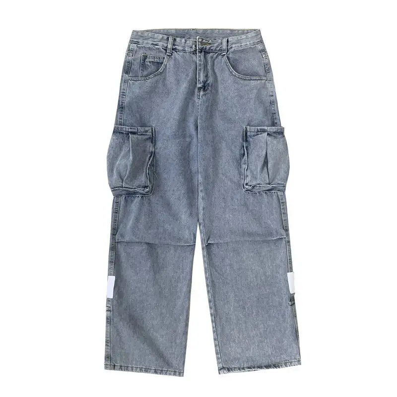 

HOUZHOU Denim Trousers Male Jeans Denim Cargo Pants Baggy Wide Leg Jeans Casual Autumn Winter Korean Streetwear Hip Hop Cowboy