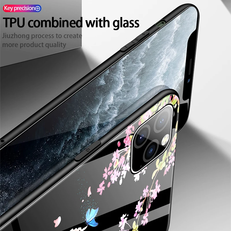 

Luxury Cute Butterfly Girls Glass Phone Case For iPhone 11 Pro XS max XR XS X SE 8 7 6s 6 Plus Colorful Painted Cover