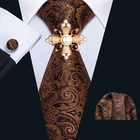 Мужской Шелковый галстук Barry.Wang, золотистый галстук с узором пейсли, комплект с платком и запонками, комплект с брошью, цветочный желтый галстук на шее, тканый Дизайнерский Костюм