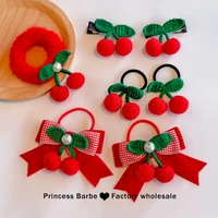 1pc winter korean sweet hair ties children elastic hair band headwear for girls cherry yarn crocheted baby hair accessories gift