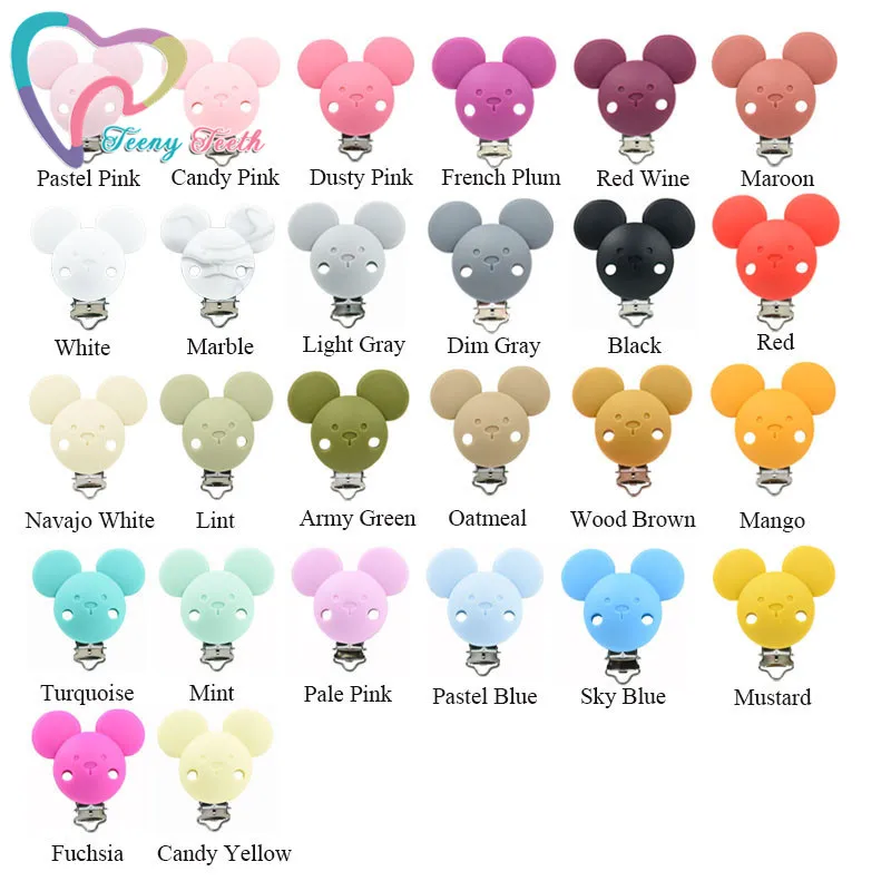 100 PCS New Colors Mouse Shape Pacifier Clip Silicone Baby Teething DIY Beads Nursing Clip Accessories Clip Food Grade Silicone