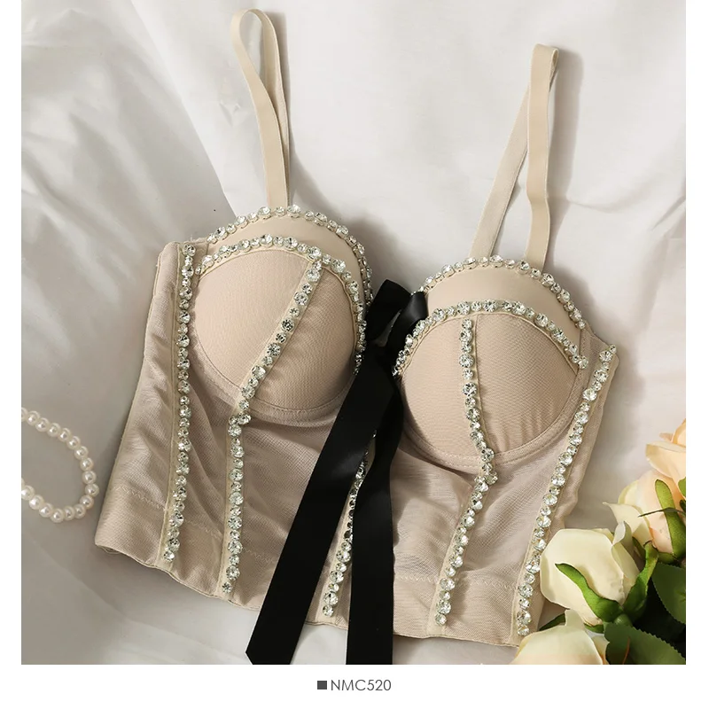 

2021 summer new bow tie crop tops sexy spaghetti strap tanke top french diamond off shoulder sleeveless camis for women ins