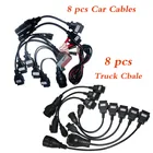 Vd tcs cdp pro 8 шт. полный набор автомобильных кабелей + 8 шт. кабели для грузовиков для delphis VD DS150E CDP MVD Автомобильный Кабель для vdijk autocoms pro