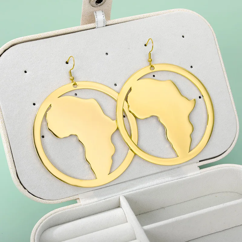 

African Map Big Earrings For Women Exaggerate Larger Earring Gold Color Africa Ornaments Traditional Ethnic Hyperbole Gift