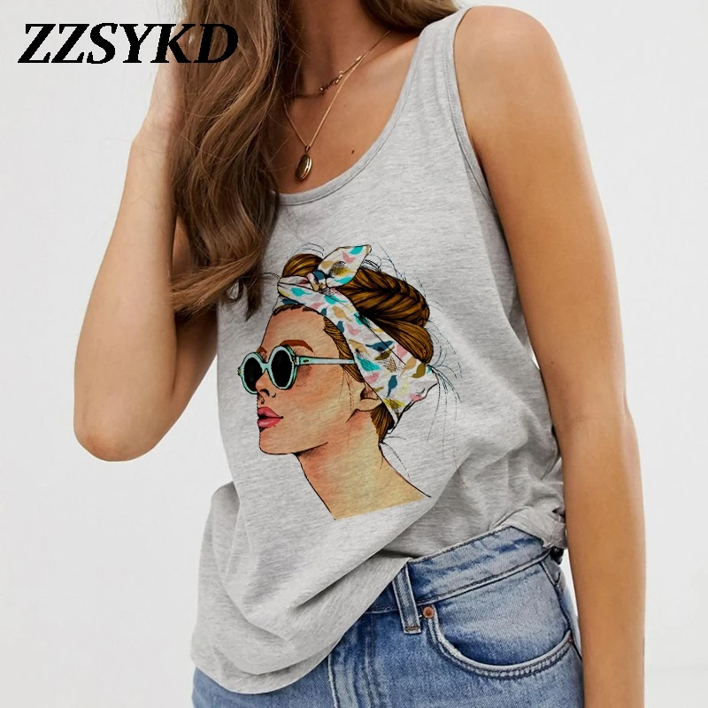 Блузка женская летняя без рукавов с принтом свободного покроя - купить по