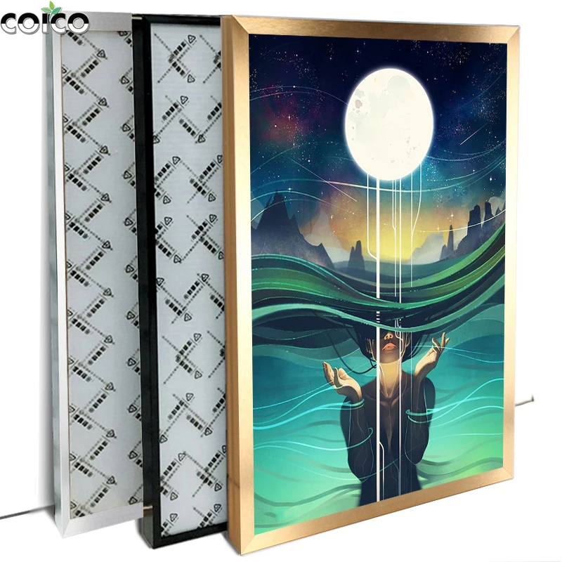 

Metal Picture Frame with Canvas Print Painting Abstract Watercolor Figure Poster Wood Diy Frame Man Woman Wall Art Decor Prints