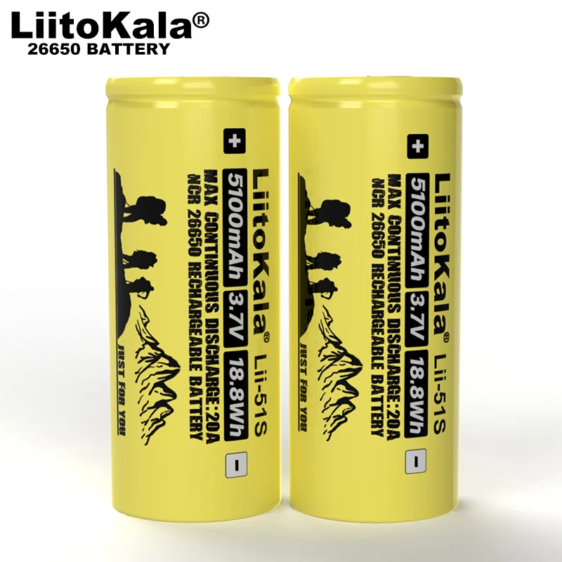 Аккумуляторная батарея Liitokala 26650 3 7 в 20 А 26650A 5100ма литиевые батареи для фонарика 1 12