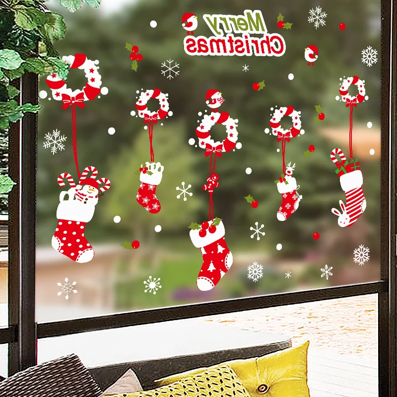

Christmas Glass Stickers DIY Socks Wall Decals for Living Room Bedroom Shop Window New Year Decoration