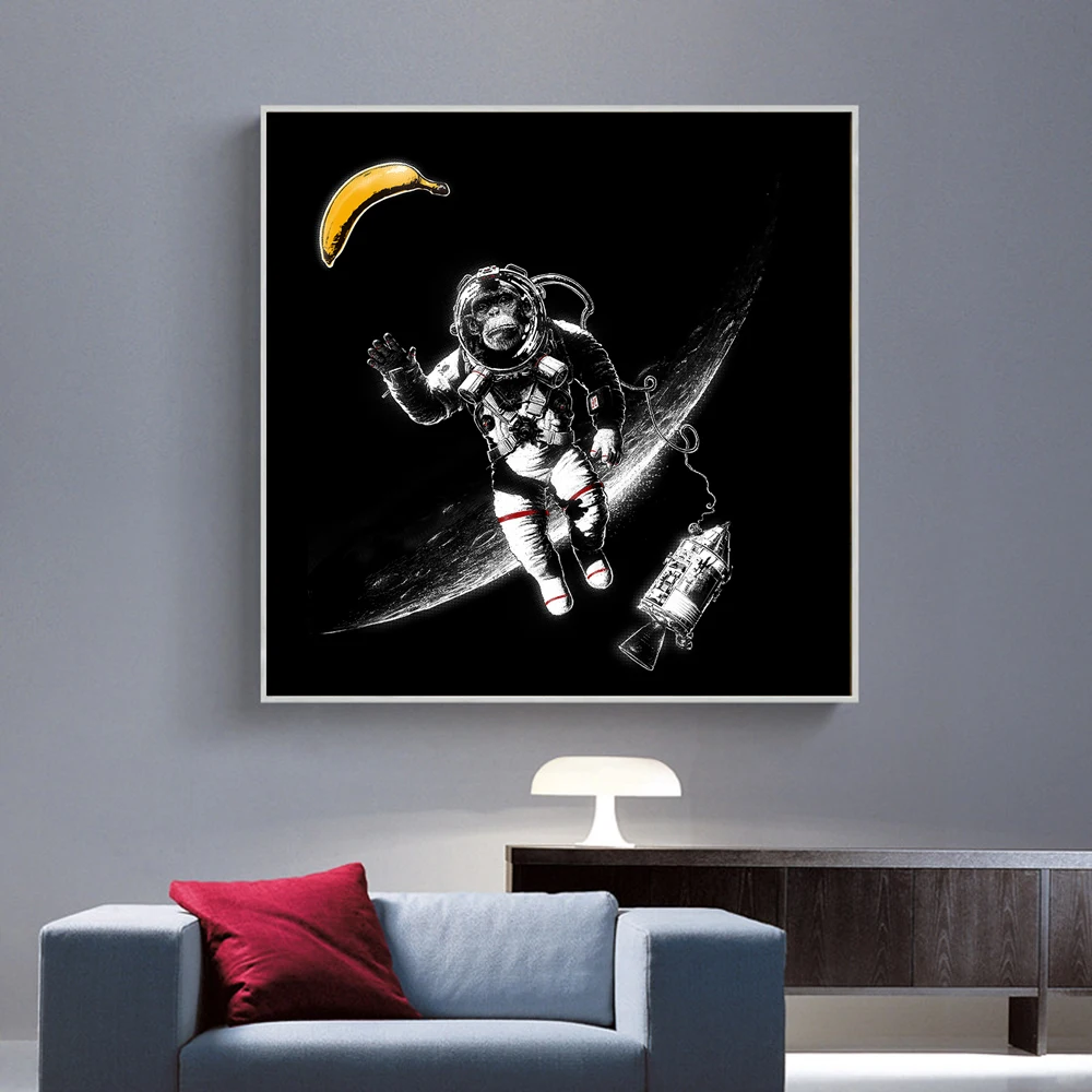 

Monkey in Space Cartoon Wall Art Canvas Prints Poster and Decorative Painting for Living Room Pictures Home Cuadros Decor