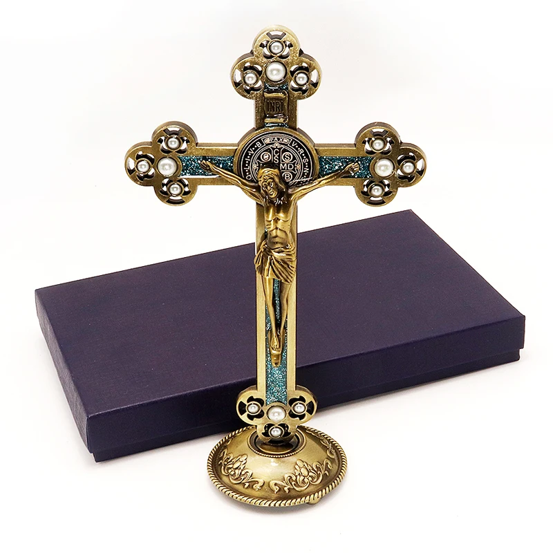 Бронзовый инкрустированная жемчужными Крест Иисуса Кристо Экзорцизм украшения
