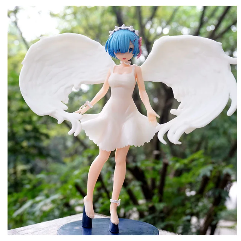 

22cm Re:Life In A Different World From Zero Dolls Rem Angel Wings PVC Action Figure Model Toys Ornament Collection Fans Gift