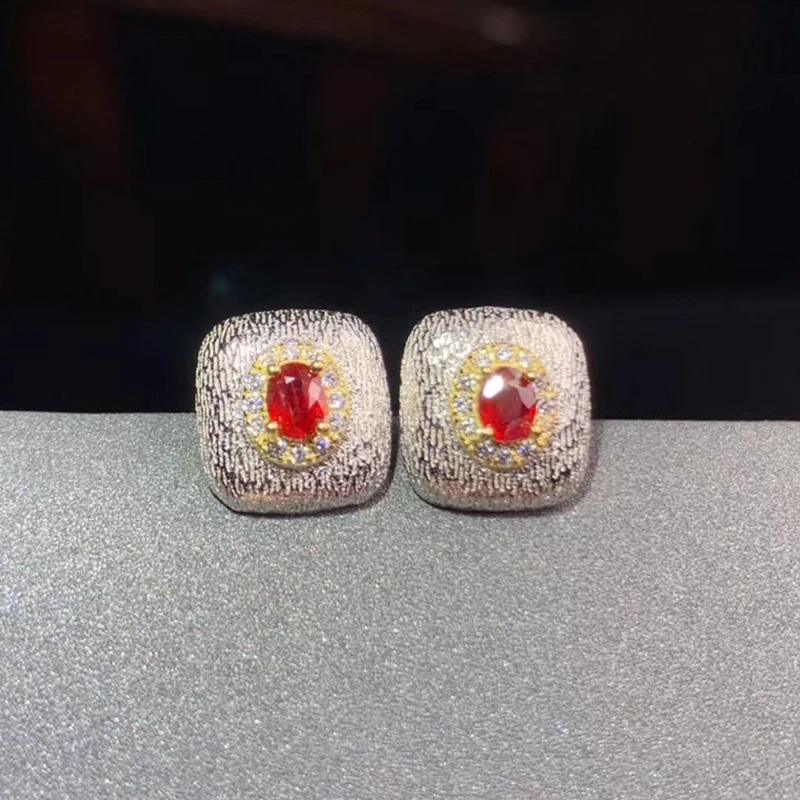 

CoLife Jewelry 2020 New Fashion 925 Silver Stud Earrings 3*4mm Natural Ruby Stud Earrings Silver Square Earrings
